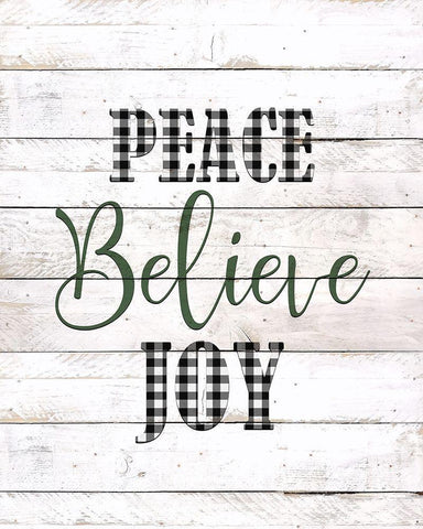 Peace Believe Joy Plaid White Modern Wood Framed Art Print with Double Matting by Kimberly, Allen