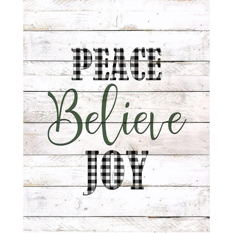 Peace Believe Joy Plaid White Modern Wood Framed Art Print by Kimberly, Allen
