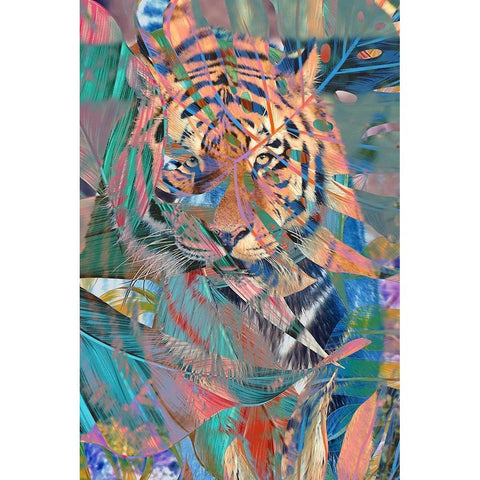 Colorful Tiger Black Modern Wood Framed Art Print with Double Matting by Kimberly, Allen