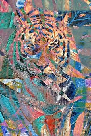 Colorful Tiger White Modern Wood Framed Art Print with Double Matting by Kimberly, Allen