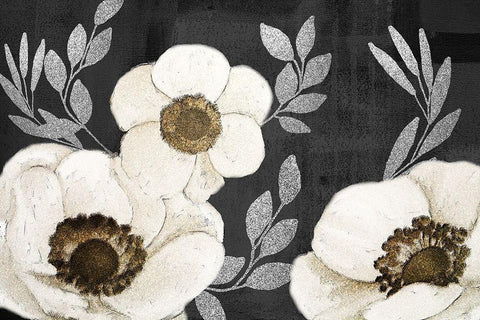 Gilded Anemones Black Ornate Wood Framed Art Print with Double Matting by Kimberly, Allen
