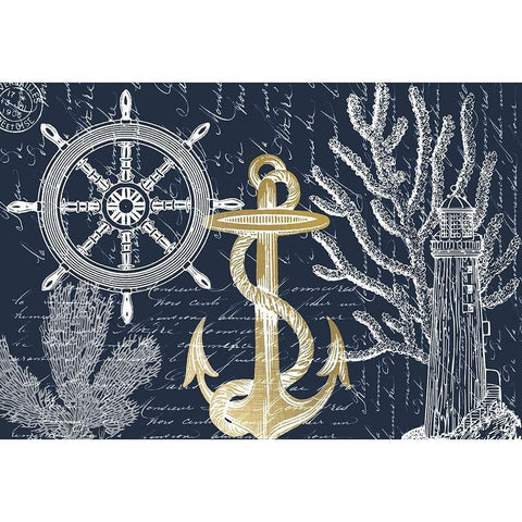 Sea Letters Gold Ornate Wood Framed Art Print with Double Matting by Kimberly, Allen