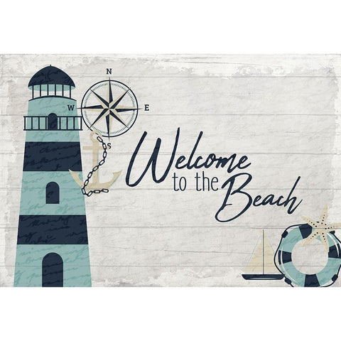 Welcome to the Beach Gold Ornate Wood Framed Art Print with Double Matting by Kimberly, Allen