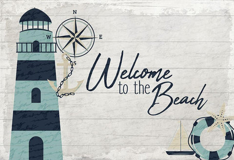 Welcome to the Beach White Modern Wood Framed Art Print with Double Matting by Kimberly, Allen