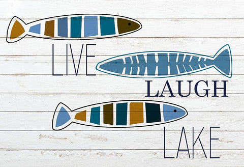 Live Laugh Lake Fish White Modern Wood Framed Art Print with Double Matting by Kimberly, Allen