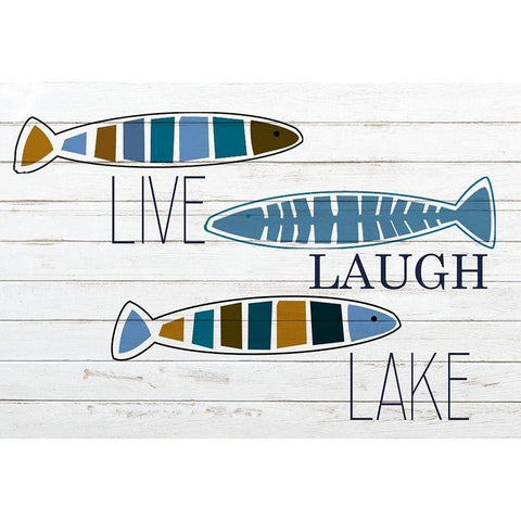 Live Laugh Lake Fish White Modern Wood Framed Art Print by Kimberly, Allen