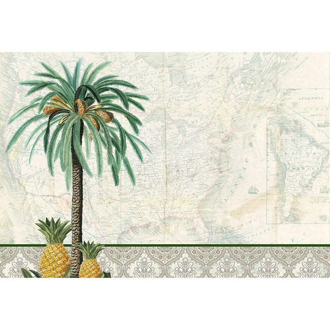 Tropic Palm Map Gold Ornate Wood Framed Art Print with Double Matting by Kimberly, Allen