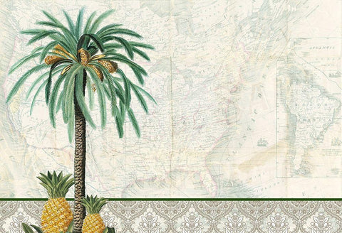 Tropic Palm Map Black Ornate Wood Framed Art Print with Double Matting by Kimberly, Allen