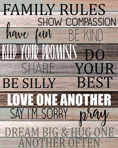 Family Rules White Modern Wood Framed Art Print with Double Matting by Kimberly, Allen