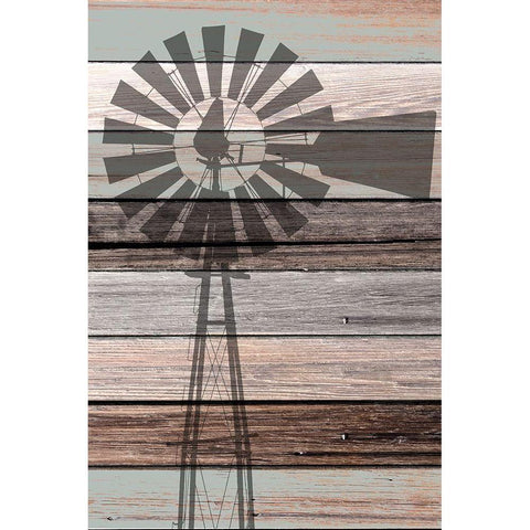 Windmill on Wood Gold Ornate Wood Framed Art Print with Double Matting by Kimberly, Allen