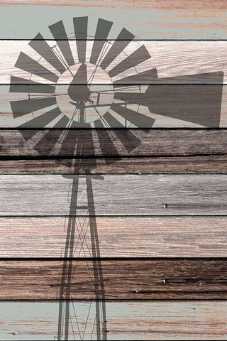 Windmill on Wood Black Ornate Wood Framed Art Print with Double Matting by Kimberly, Allen