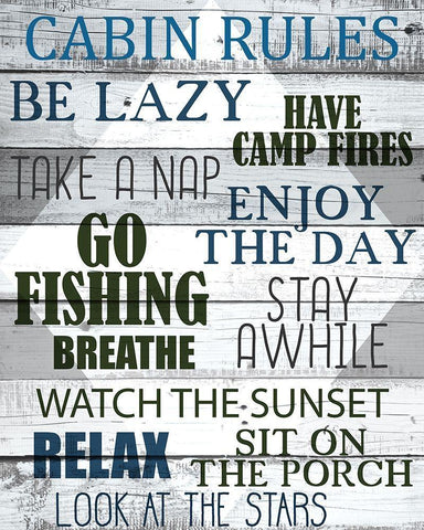 Cabin Rules White Modern Wood Framed Art Print with Double Matting by Allen, Kimberly