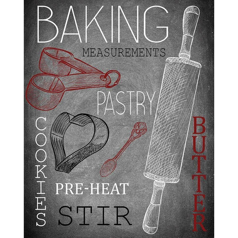 Lets Bake Red Black Modern Wood Framed Art Print with Double Matting by Kimberly, Allen