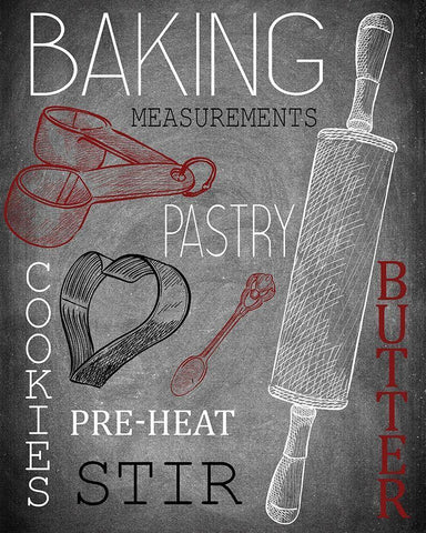 Lets Bake Red Black Ornate Wood Framed Art Print with Double Matting by Kimberly, Allen