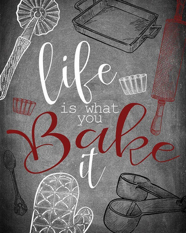 Life is What you Bake It red Black Ornate Wood Framed Art Print with Double Matting by Kimberly, Allen