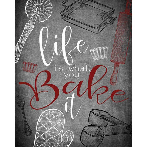 Life is What you Bake It red White Modern Wood Framed Art Print by Kimberly, Allen