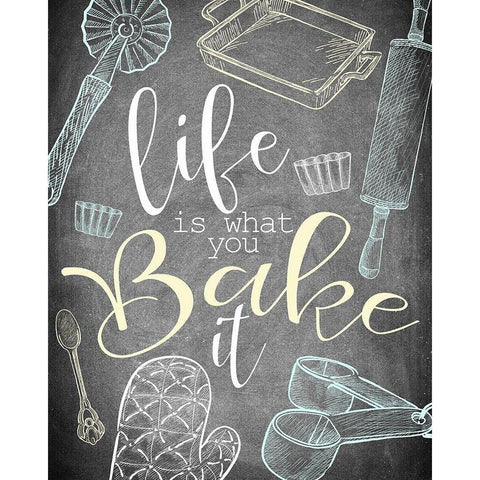 Life is What you Bake It White Modern Wood Framed Art Print by Kimberly, Allen