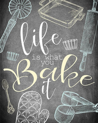 Life is What you Bake It White Modern Wood Framed Art Print with Double Matting by Kimberly, Allen