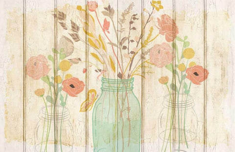 Summer Bloom Jars White Modern Wood Framed Art Print with Double Matting by Allen, Kimberly