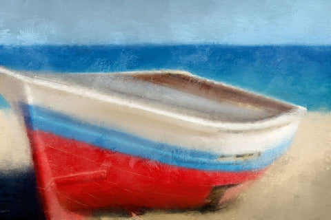 Red White and Blue Beach Black Ornate Wood Framed Art Print with Double Matting by Kimberly, Allen