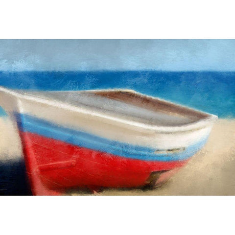 Red White and Blue Beach Black Modern Wood Framed Art Print with Double Matting by Kimberly, Allen