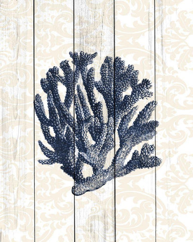 Navy Coral 1 White Modern Wood Framed Art Print with Double Matting by Kimberly, Allen