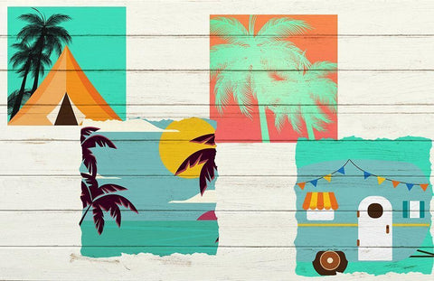 Beach Camping A White Modern Wood Framed Art Print with Double Matting by Kimberly, Allen