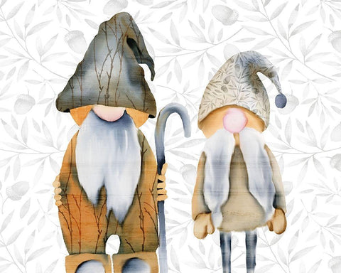 Two Gnomes White Modern Wood Framed Art Print with Double Matting by Kimberly, Allen