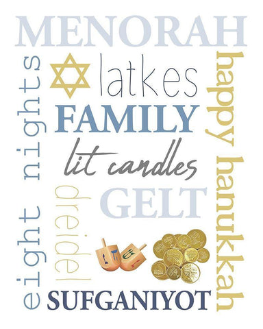 Hanukkah Word Art Black Ornate Wood Framed Art Print with Double Matting by Allen, Kimberly