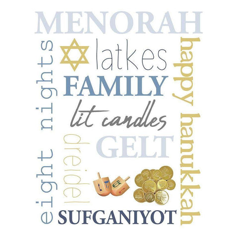 Hanukkah Word Art Black Modern Wood Framed Art Print with Double Matting by Allen, Kimberly