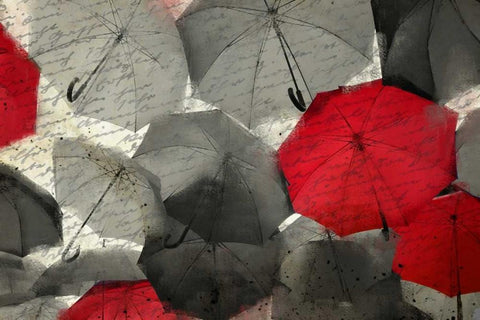 Red Umbrella Black Ornate Wood Framed Art Print with Double Matting by Allen, Kimberly