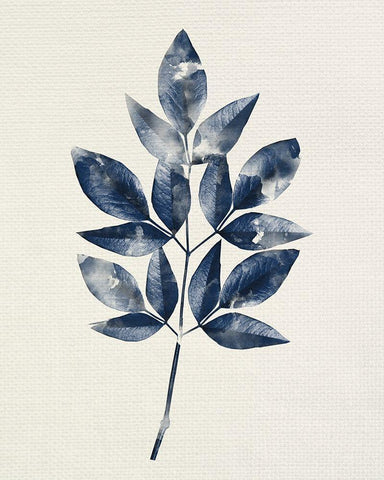 Indigo Leaves 1 White Modern Wood Framed Art Print with Double Matting by Allen, Kimberly