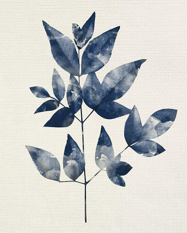 Indigo Leaves 2 White Modern Wood Framed Art Print with Double Matting by Allen, Kimberly