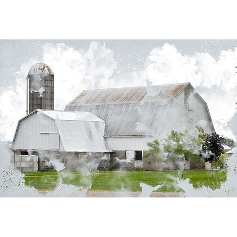 Watercolor Barn White Modern Wood Framed Art Print by Allen, Kimberly