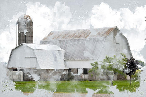 Watercolor Barn White Modern Wood Framed Art Print with Double Matting by Allen, Kimberly