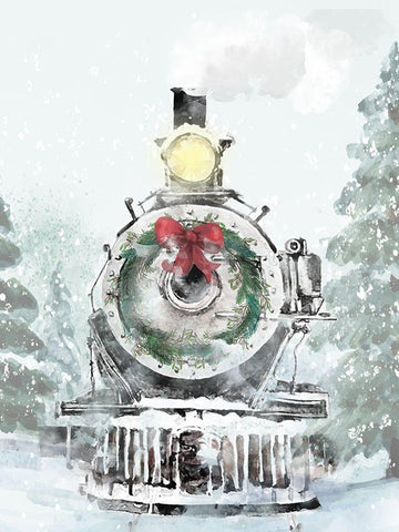 Winter Train Aproaches White Modern Wood Framed Art Print with Double Matting by Allen, Kimberly