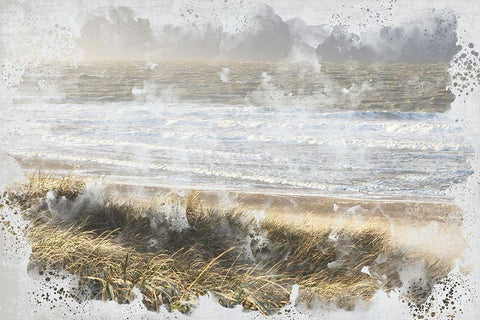 Beach Wave White Modern Wood Framed Art Print with Double Matting by Allen, Kimberly