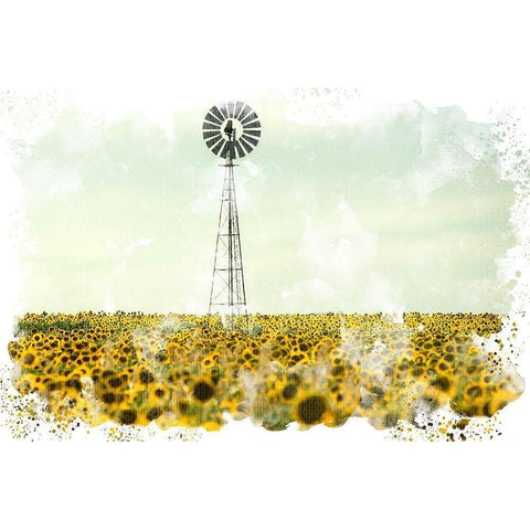 Windmill Sunflowers Black Modern Wood Framed Art Print with Double Matting by Allen, Kimberly