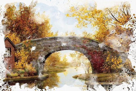 Autumn Bridge White Modern Wood Framed Art Print with Double Matting by Allen, Kimberly