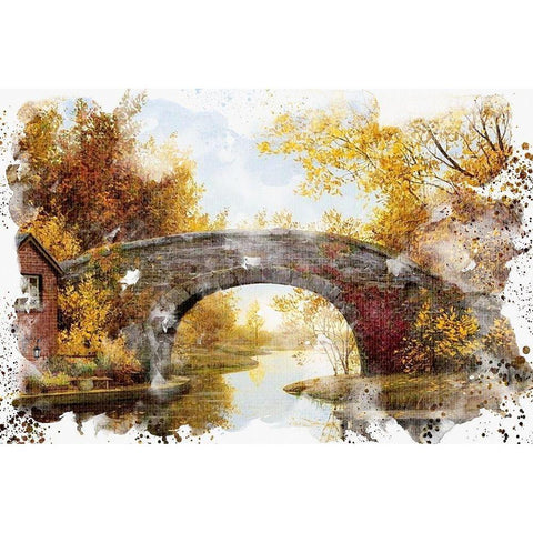 Autumn Bridge Black Modern Wood Framed Art Print by Allen, Kimberly