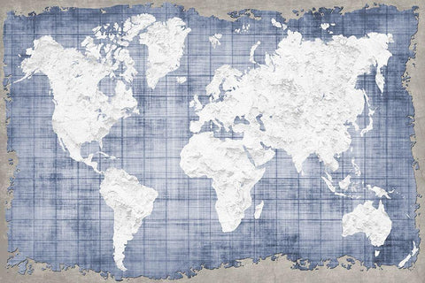 Blue World Map Black Ornate Wood Framed Art Print with Double Matting by Allen, Kimberly