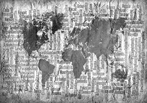 Map of the World Black and White White Modern Wood Framed Art Print with Double Matting by Allen, Kimberly