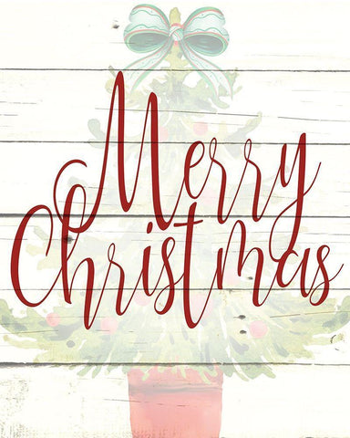 Merry Christmas Tree White Modern Wood Framed Art Print with Double Matting by Allen, Kimberly