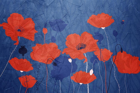 Classic Blue Poppies White Modern Wood Framed Art Print with Double Matting by Allen, Kimberly