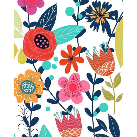 Colorful Floral 1 White Modern Wood Framed Art Print by Allen, Kimberly