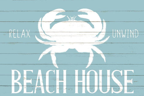 Beach House Crab White Modern Wood Framed Art Print with Double Matting by Allen, Kimberly