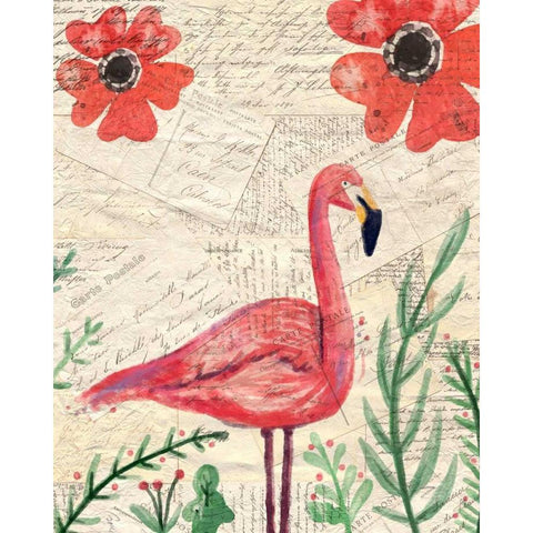 Postcard Flamingo 1 White Modern Wood Framed Art Print by Allen, Kimberly