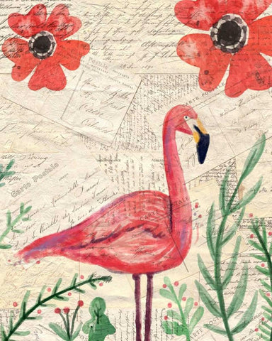 Postcard Flamingo 1 White Modern Wood Framed Art Print with Double Matting by Allen, Kimberly