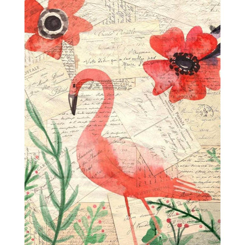 Postcard Flamingo 2 White Modern Wood Framed Art Print by Allen, Kimberly