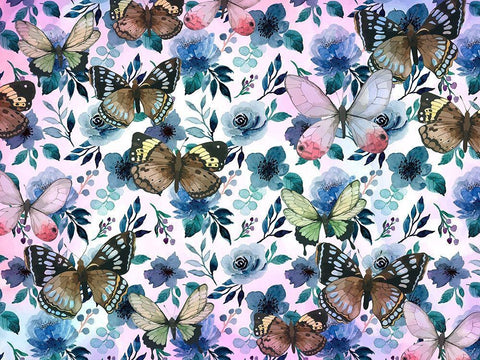 Floral Butterflies White Modern Wood Framed Art Print with Double Matting by Allen, Kimberly